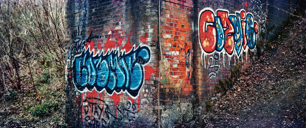 Trichrome photograph of Graffiti taken with a 7x17" ULF view camera