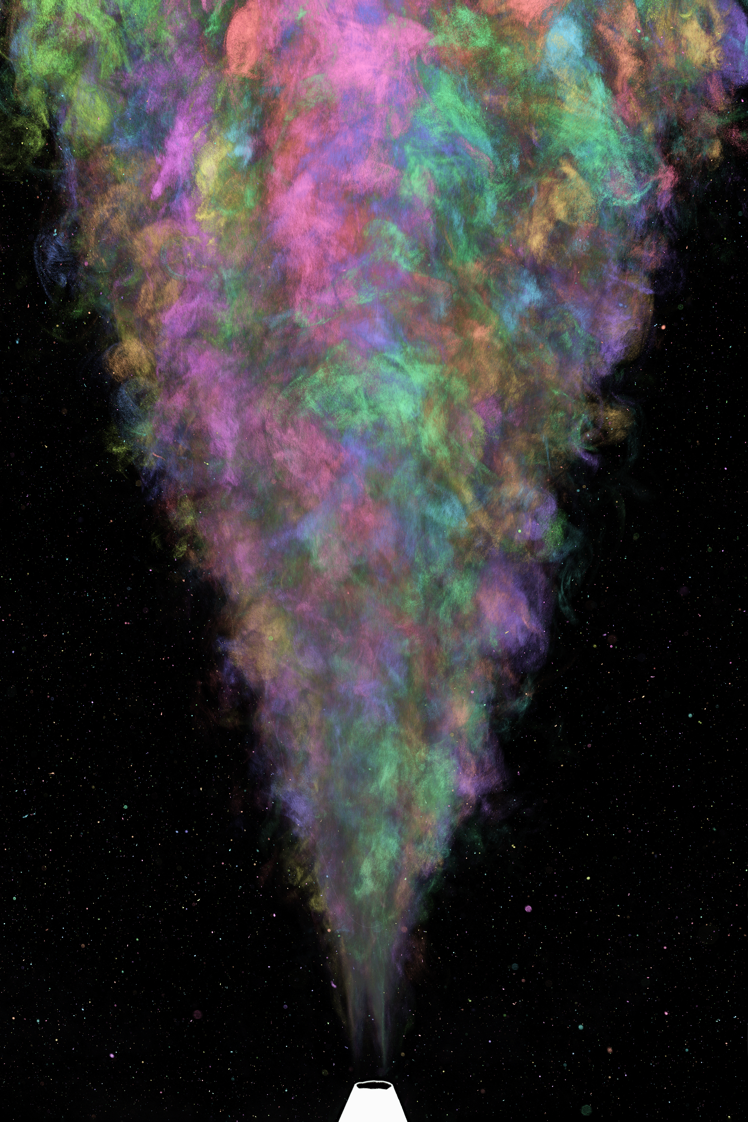 a composite of 200 images of mist, each exposure toned a different hue.